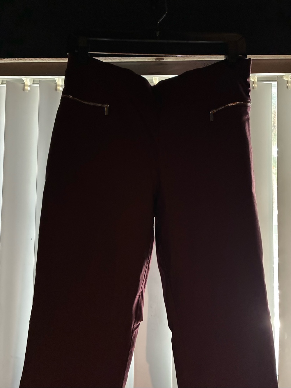 7th Avenue Design Studio  Pants with Gold Zipper Detail on front- Burgundy